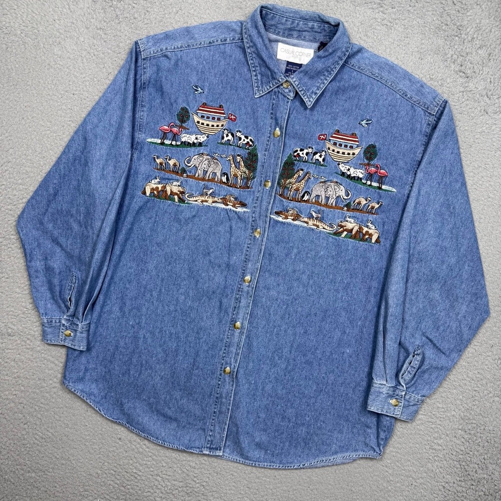 Vintage Noah's Ark Embroidered Denim Button Up Shirt